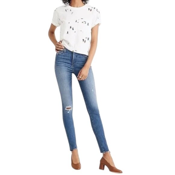 Madewell Denim - MADEWELL Distressed Curvy High-Rise Raw Hem Skinny Jeans - Size 25